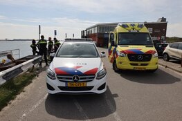 Persoon te water om hond te redden