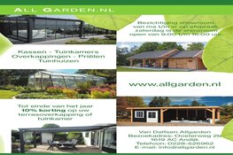 Tot einde van het jaar 10% korting op uw terrasoverkapping of tuinkamer bij All Garden